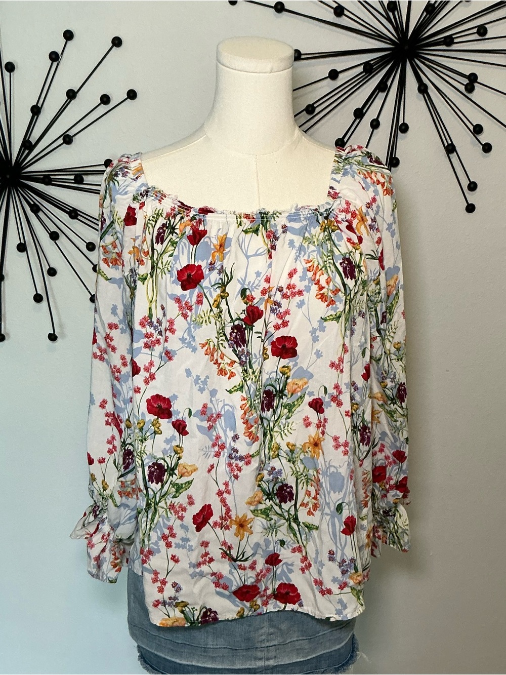 Grand & Greene Floral Peasant Blouse XL Cottagecore Boho Top